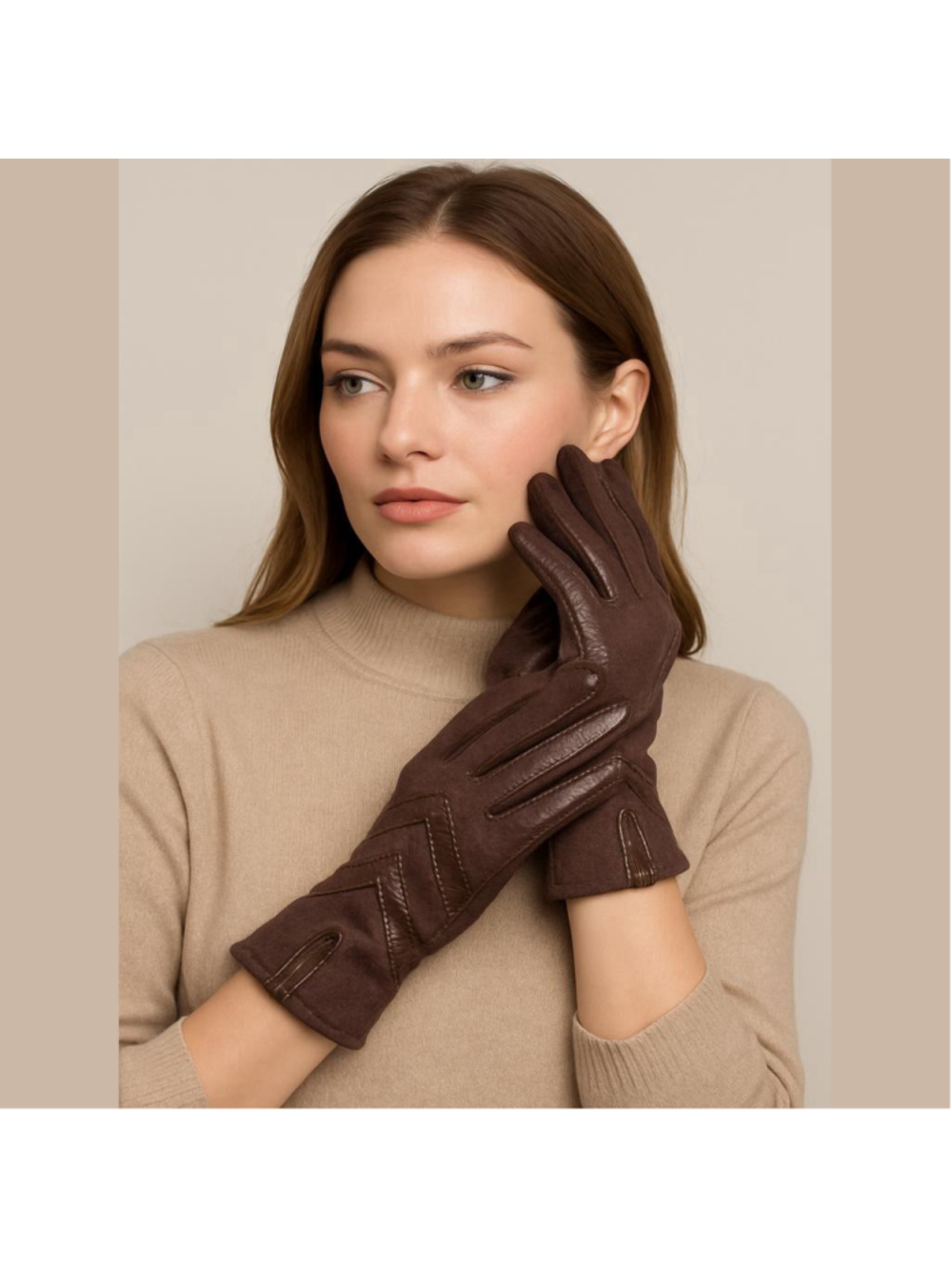 Isotoner by Aris Brown Leather Gloves with Knit Back - One Size
